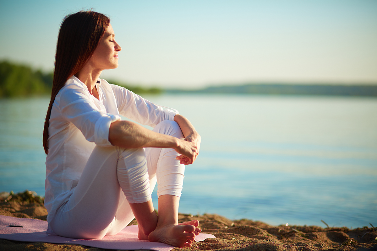 Satisfied woman reflects