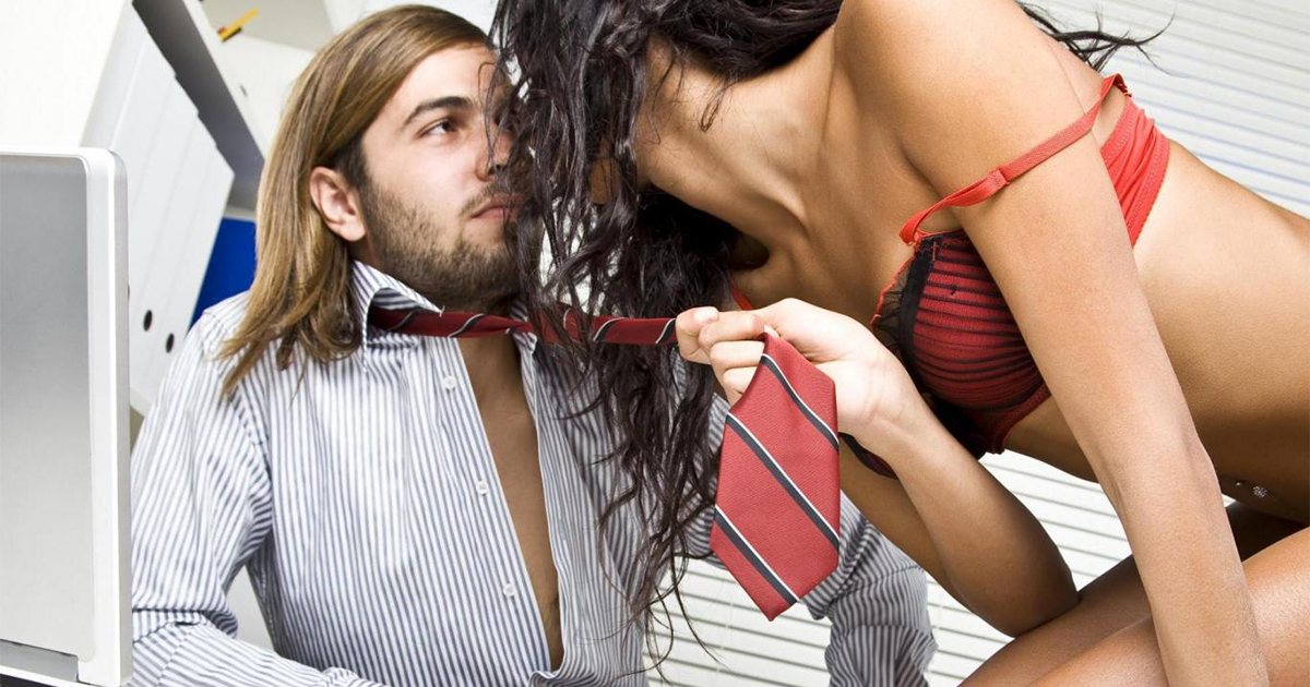 Undressed couple at office