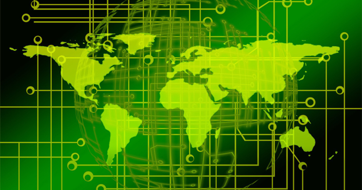 world map with digital network superimposed